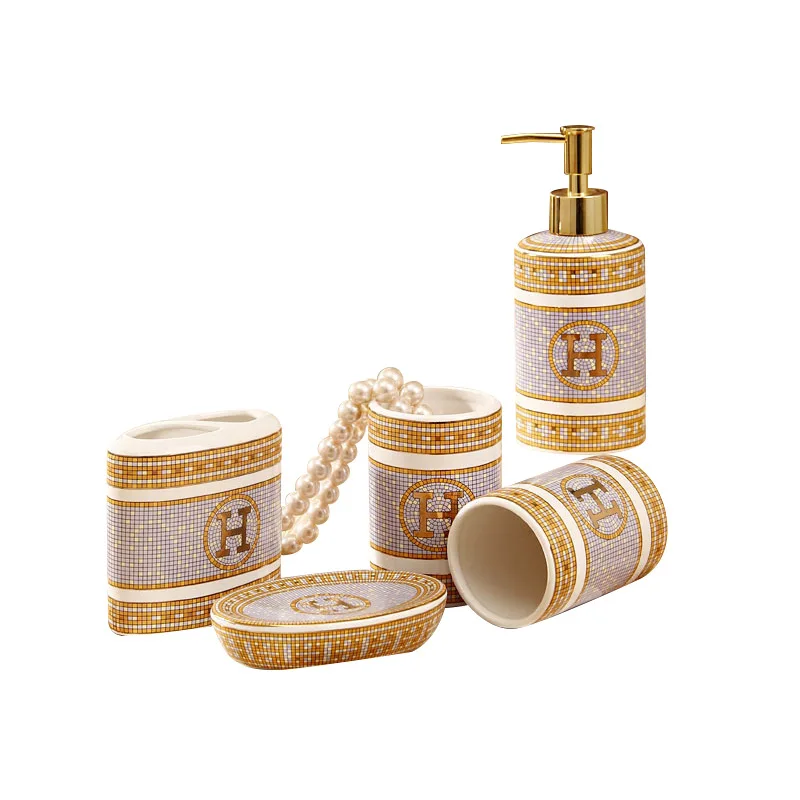 

Ceramic European style bathroom five piece set wash gargle set bathroom products wash gargle cup set Korean style