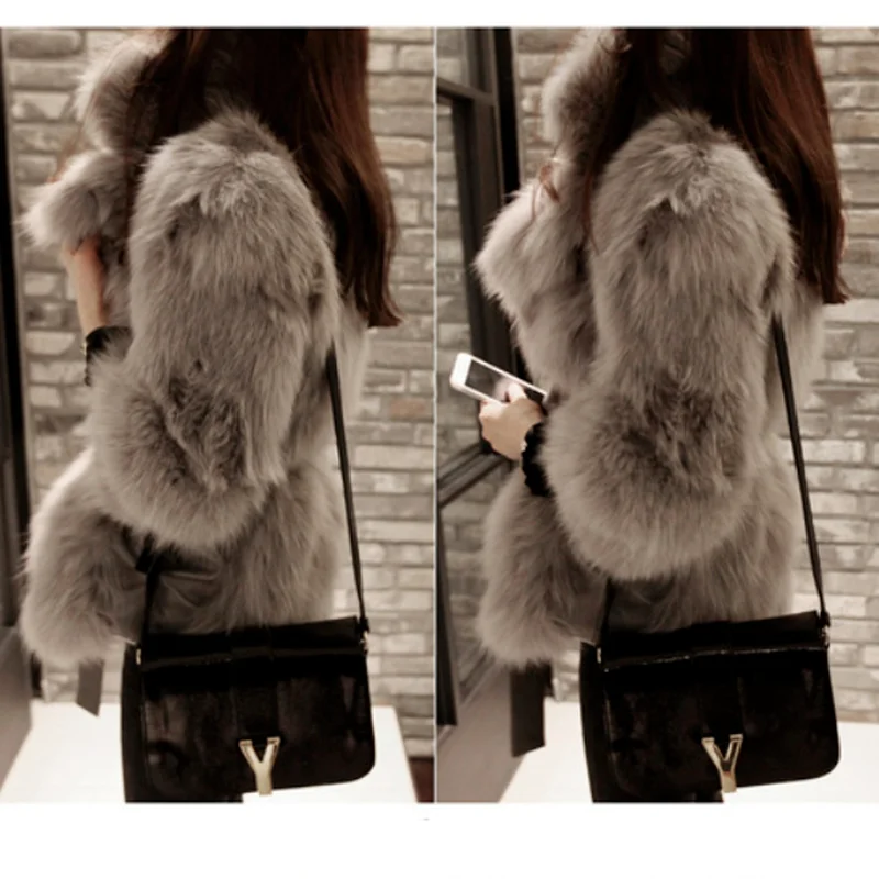 Korean Fashion Popular Puls Size V-Neck Fur Coat Women Warm Jakcts Artificial Fox Fur Collar Female Outerwear Winter Clothing