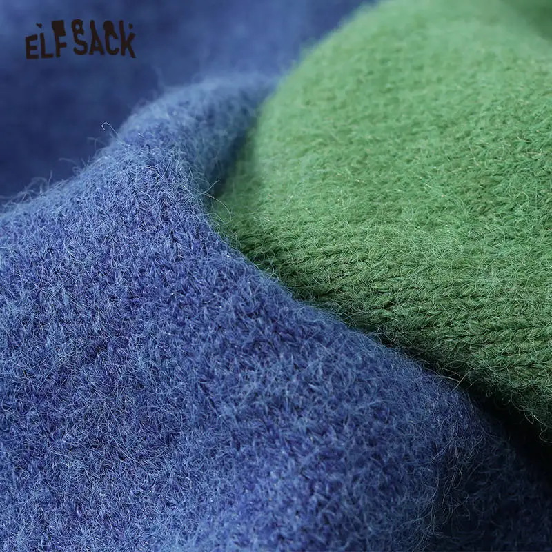 Женское вязаное платье ELFSACK разноцветное однотонное трапециевидной формы в