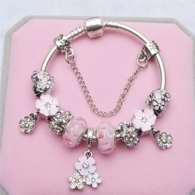 

Delicate Titanium Steel Crystal Pink Glazed Eiffel Tower Bracelet For Women Girls Prom Party Personality DIY Beads Jewelry