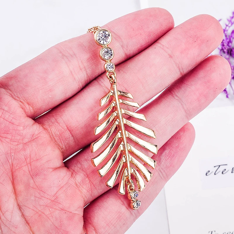 Изысканный Кристалл Золото Цвет кулон в форме листа Цепочки и ожерелья для Для