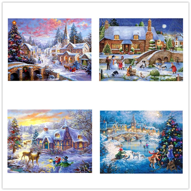 

5D full diamond DIY diamond painting winter kids play hut landscape crafts Christmas ornaments mosaic diamond painting gift