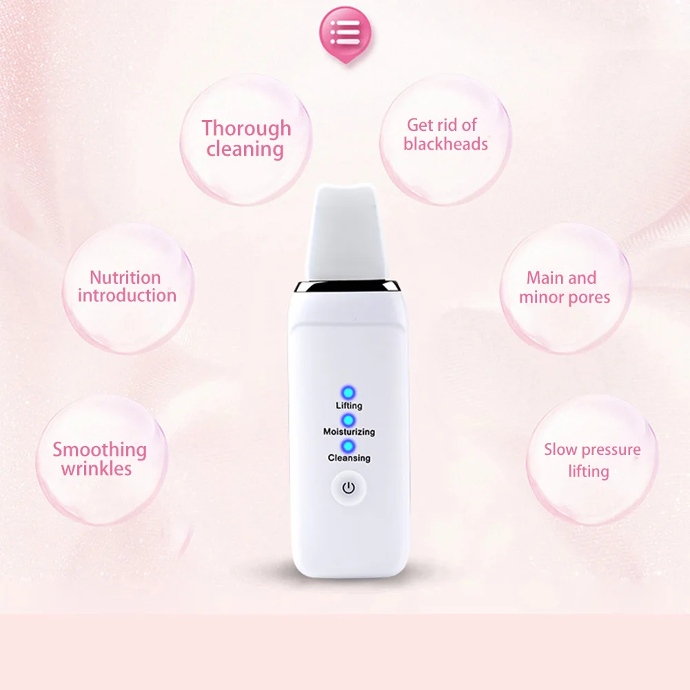 

USB Ultrasonic Face Blackhead Remover Beauty Skin Scrubber Facial Cleaner Strong Vibration Peeling Cleaning Tool