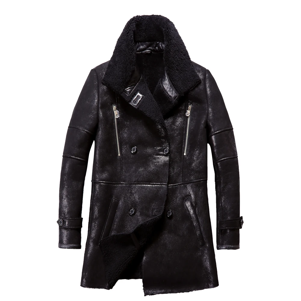 

Sheepskin Popular Real Fur Men Coat Genuine Sheep Shearling Jacket Male Winter Warm Outwear Black Men Fur Overcoat 4XL Big Size