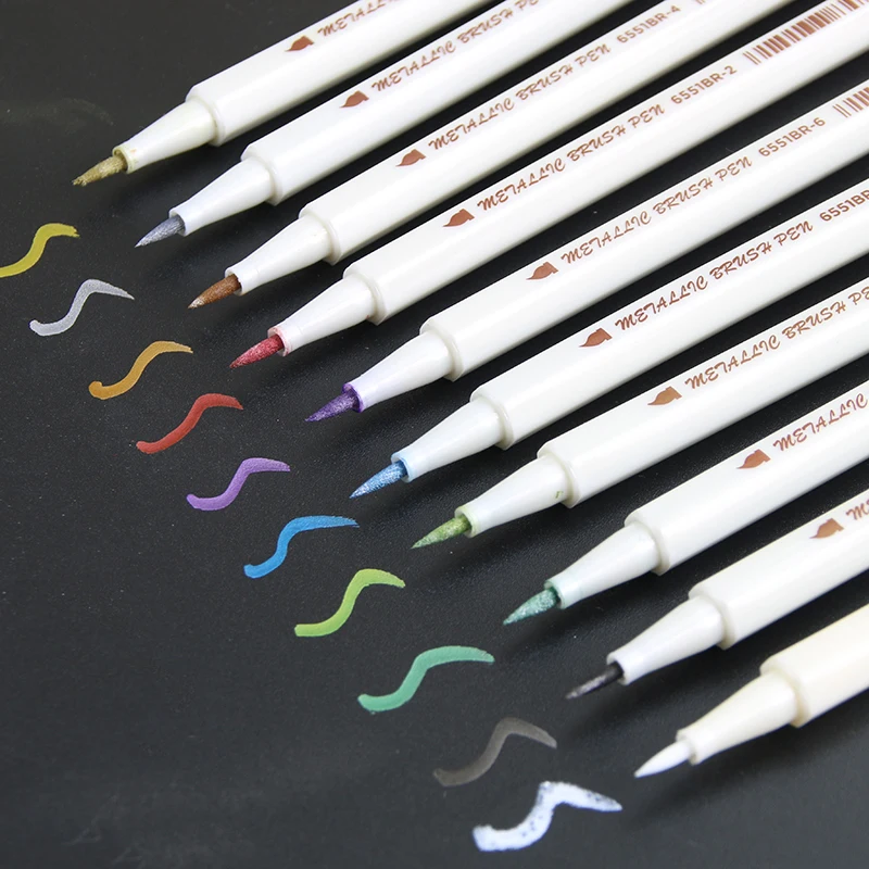 

10 Metallic Marker Pen Diy Scrapbooking Crafts Fine Head Soft Brush Art for Stationery School Supplies markers manga colores