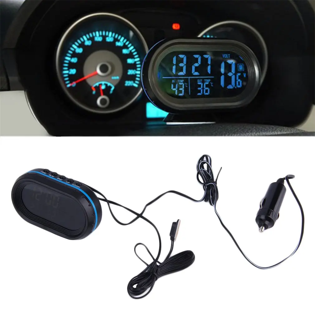 

2 in 1 12V / 24V Digital Auto Car Thermometer + Car Battery Voltmeter Voltage Meter Tester Monitor + electronic Clock hot sale