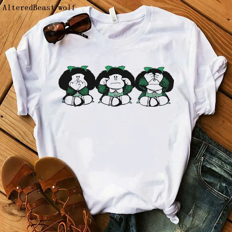 Рождественская футболка с милым принтом Mafalda женские топы коротким рукавом