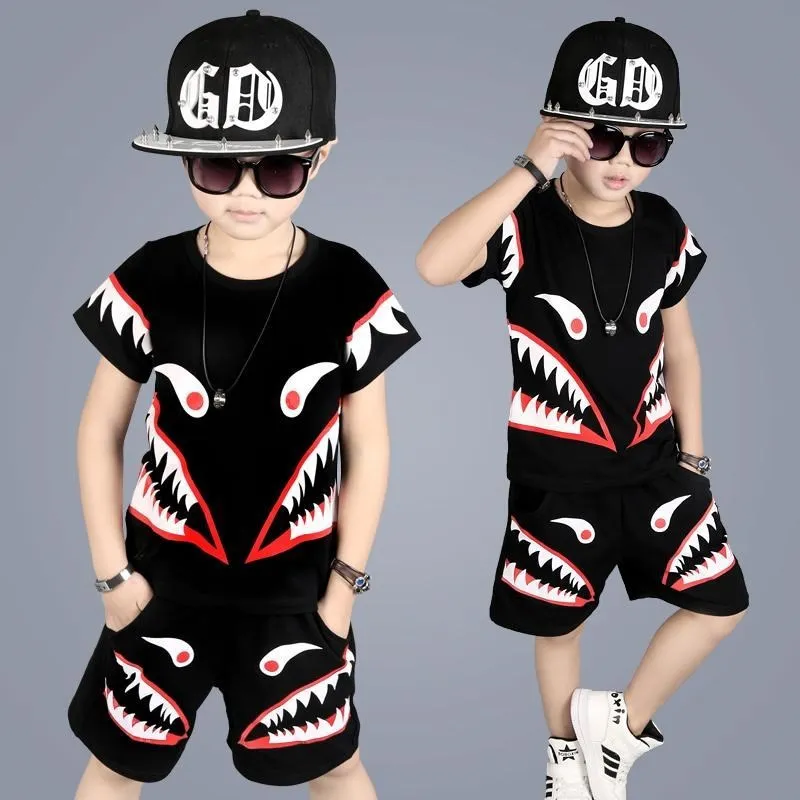 

2019 Boys Summer Clothing Set Fashion Casual Sports Short Sleeve Cotton Children Clothes Sets Color 4 6 8 10 12 YEARS