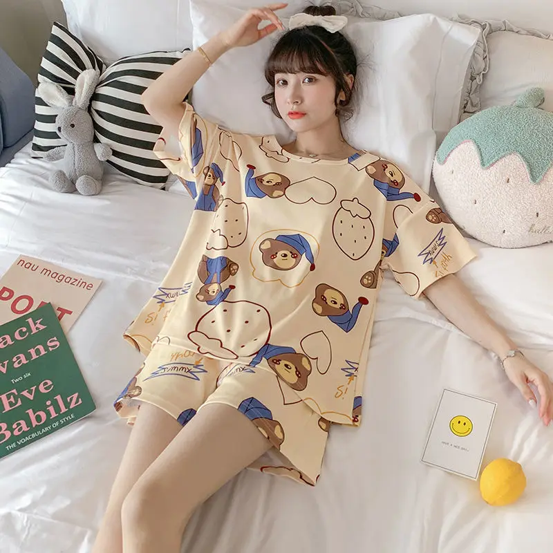 Women Pajama Set Ladies Pajamas Women Summer Pure Cotton Short-sleeved Clear Two-piece Girl Cute Home Service Set Pajama Shorts