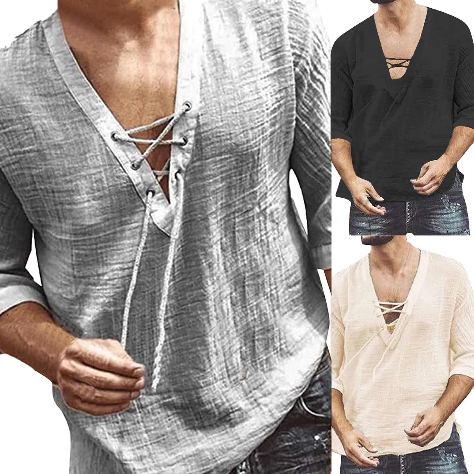 

Мужская Повседневная блузка, хлопковая рубашка, свободные топы, куртка с завязкой на рукавах, новинка 2021, весна-лето, Повседневная Красивая ...