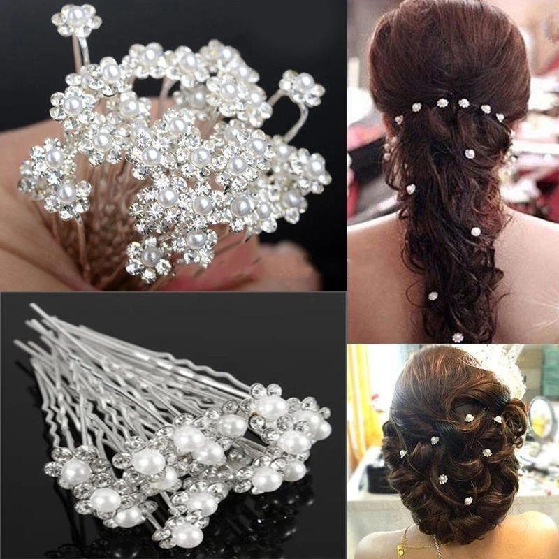 

Fashion Crystal Pearl Wedding Hair Pins Flower Bridal Hairpins Bridesmaid Hair Clips Hair Accessories Barrettes Hairwear Jewelry