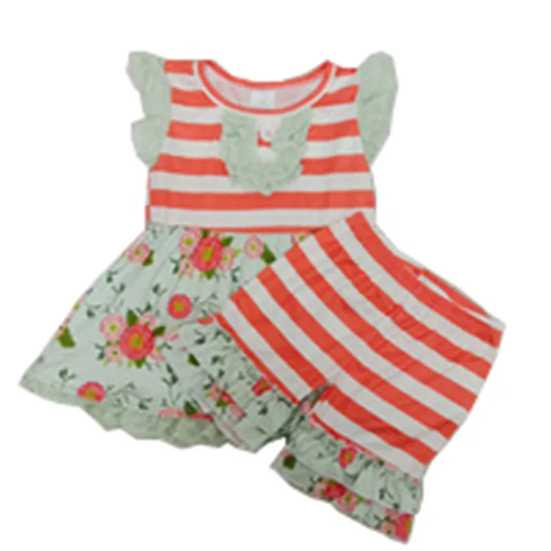 

Summer Girl Suit Top Milk Silk Sleeveless Pants Shorts Stripes