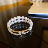 european and american exaggerated atmospheric design diamond pearl double layer bracelet net red temperament