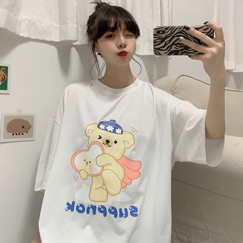 Женская футболка с коротким рукавом свободная в американском ретро стиле