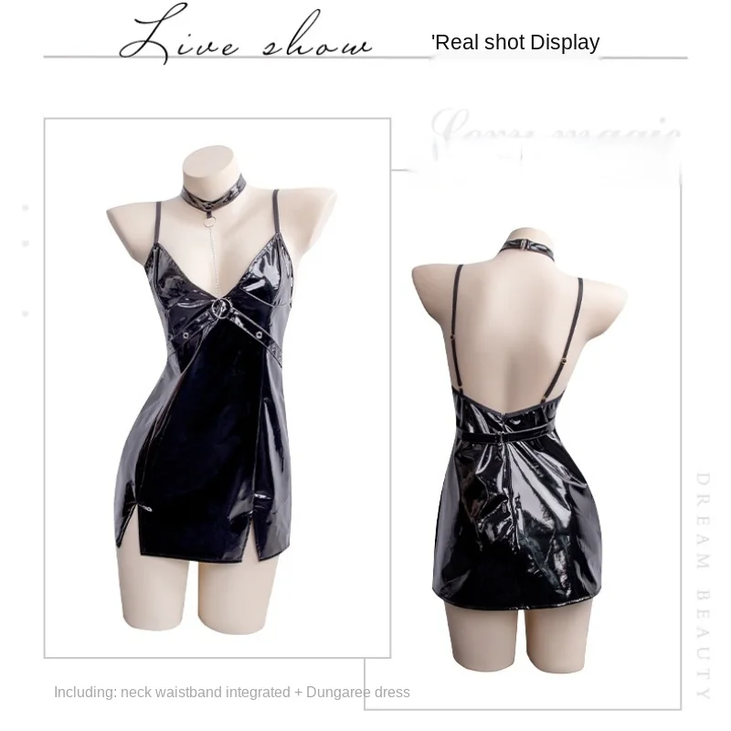 

Sexy Lingerie Women Sexy Black Sling Leather Skirts Gothic Straps Short Skirts Lady Party Mini Skirt Sexy Women Partyuniform Set