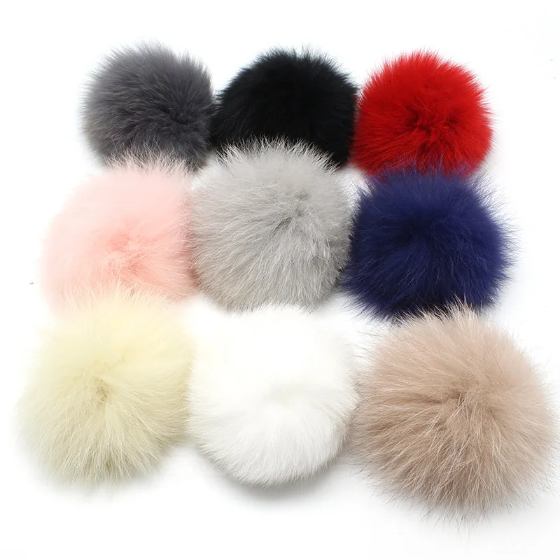 

12-15cm Real Fox Fur Pompoms Mink Fur Pom Poms For Hats Cap Natural Raccoon Fur Pompon For Scarf Gloves Keychain