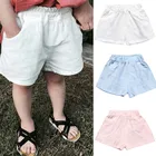 Шорты детские хлопковые в складку, повседневные тонкие короткие штаны для мальчиков и девочек, корейский стиль, однотонные милые, 3 цвета, на лето
