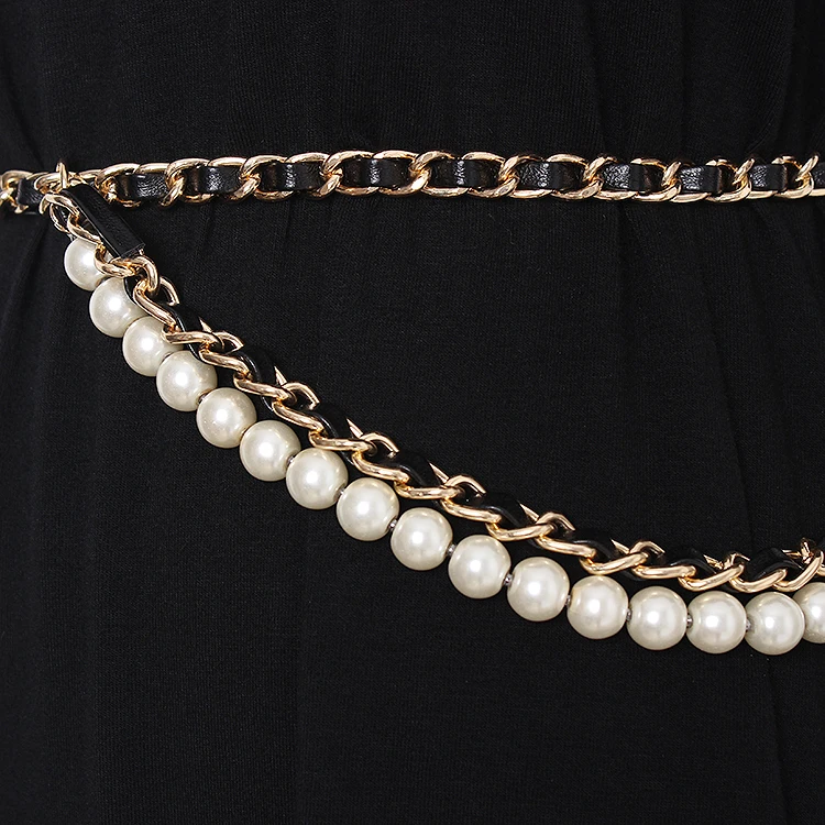 

Women's runway fashion pearl chain Cummerbunds female Dress Corsets Waistband Belts decoration narrow belt TB1212