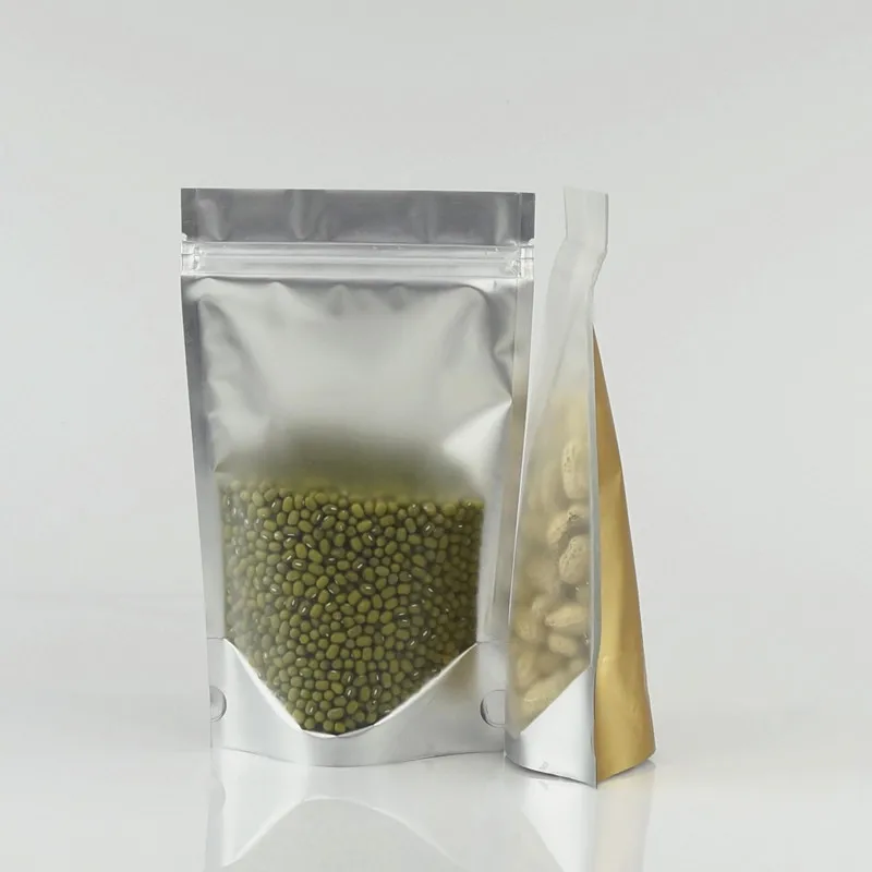 

Coffee Bean Storage, 17x25cm,100pcs Dark Golden Stand Aluminium Foil Ziplock Bags Front Matte Clear, Soybean Food Packing Pouch
