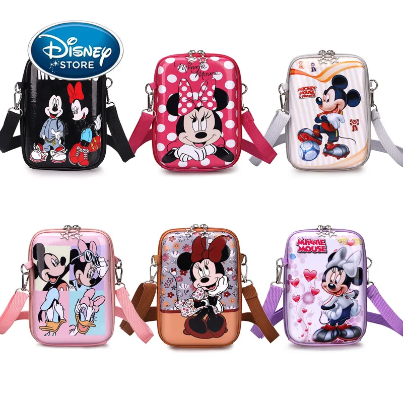 

Disney Cartoon Mickey Minnie Girls Shoulder Messenger Bag Waterproof Multifunctional Mobile Phone Storage Bag Ladies Coin Purse