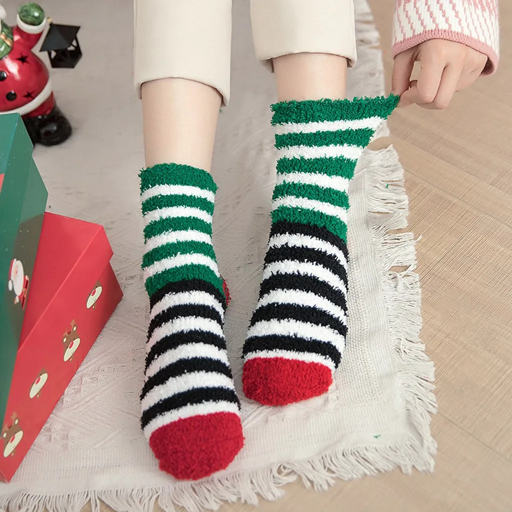 Рождественские мягкие носки-тапочки для женщин и девочек Пушистые теплые Носки с