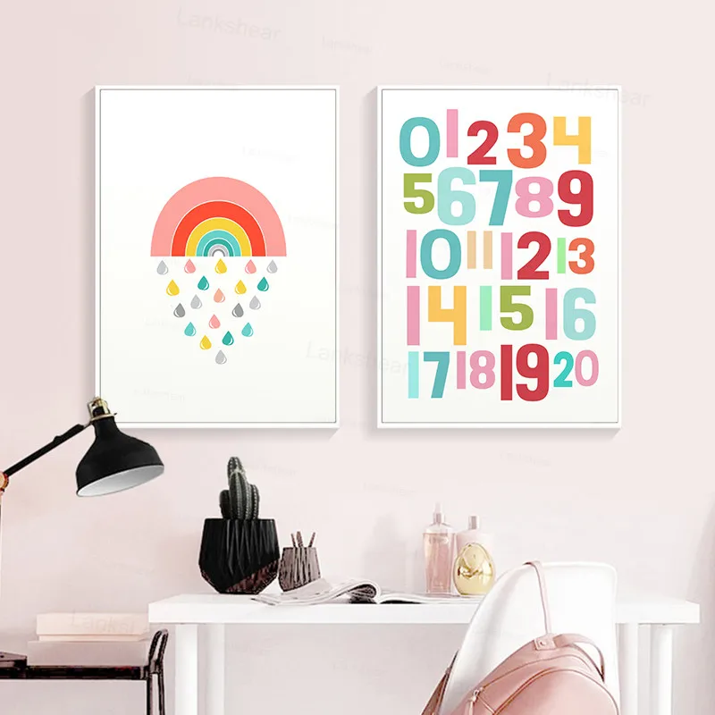 Пол нейтральный стена искусство Алфавит принт для детской постер с радугой Kawaii