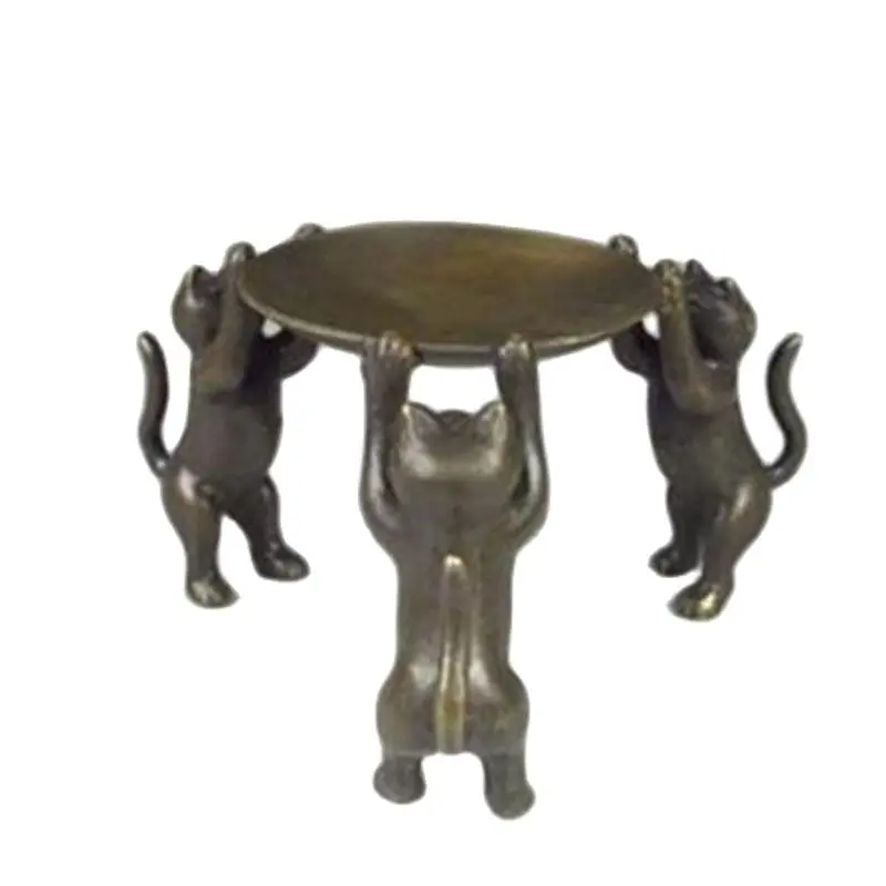 

Chinese Bronze Plate Cats Animal 3 Cat Oil Lamp Candle Holder Candlestick Statue