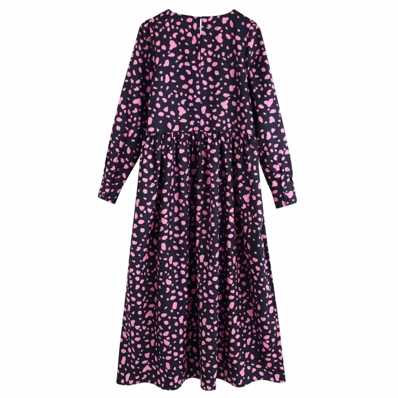 Новинка женское платье рубашка до середины икры с принтом длинным рукавом