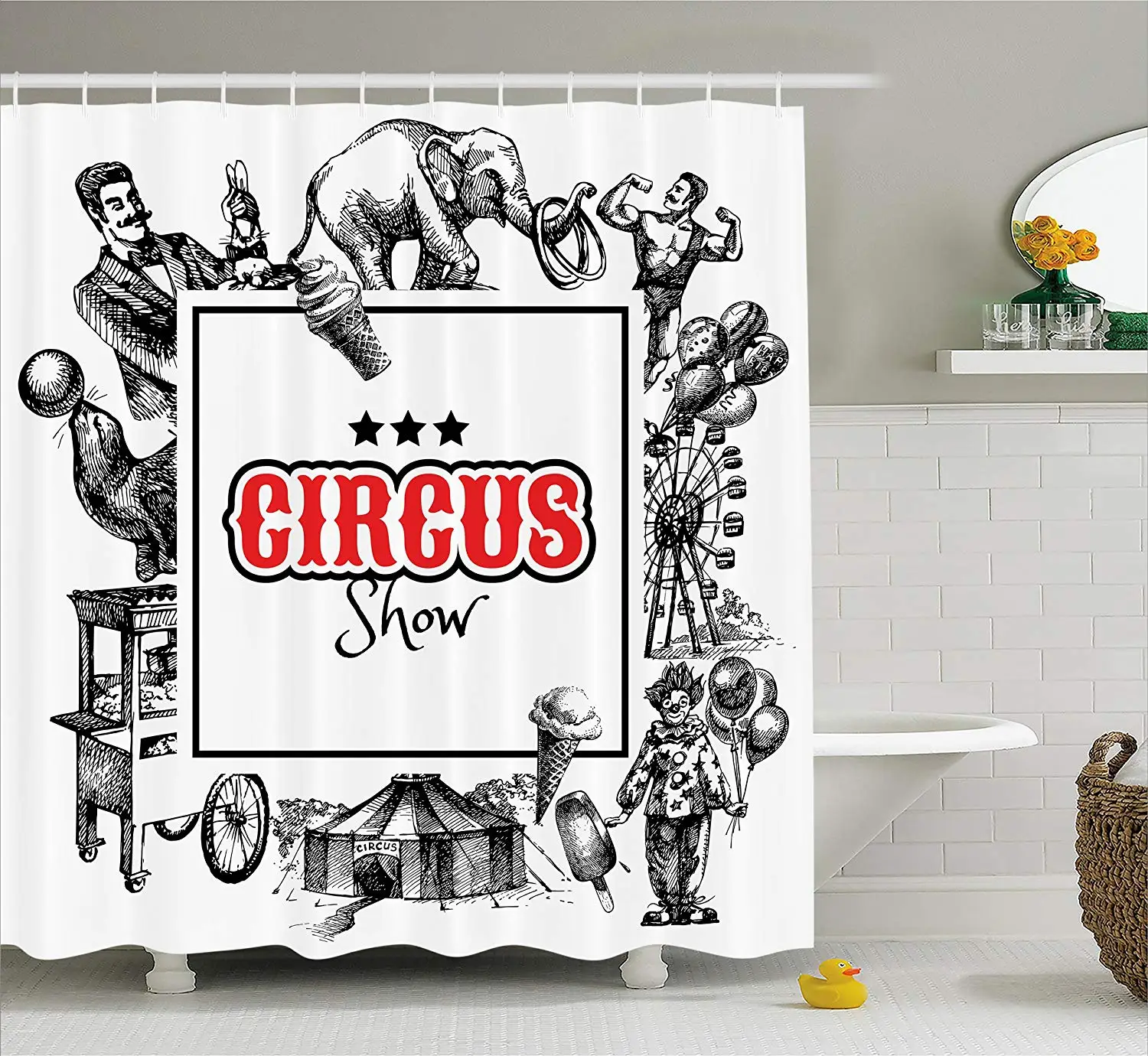 Винтажная занавеска для душа цирк шоу логотип с волшебником слон жуткие трюки
