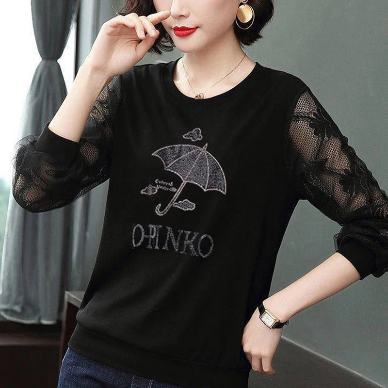 Женские повседневные Кружевные блузы с длинными кружевными рукавами круглым