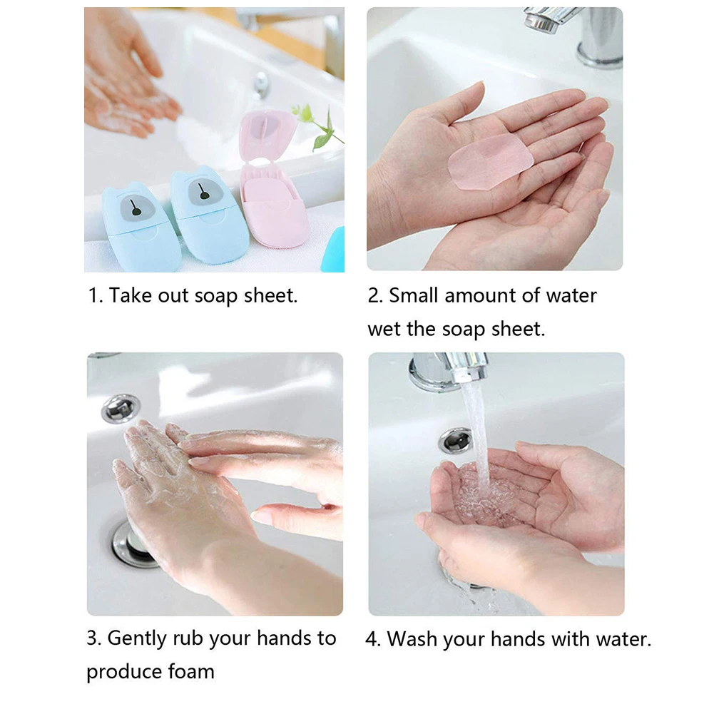 

2Packs Box Paper Cleaning Soaps Portable Hand Wash Soap Papers Washing Hand Bath Travel Scented Slice Sheets with Storage box P