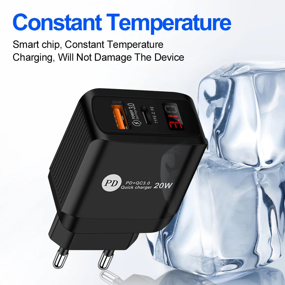 

Universal Adapter PD 20W Quick Charger LED Display for Iphone 12 Pro Max Fast Charging Type C Charger Mobile Phone Accessories