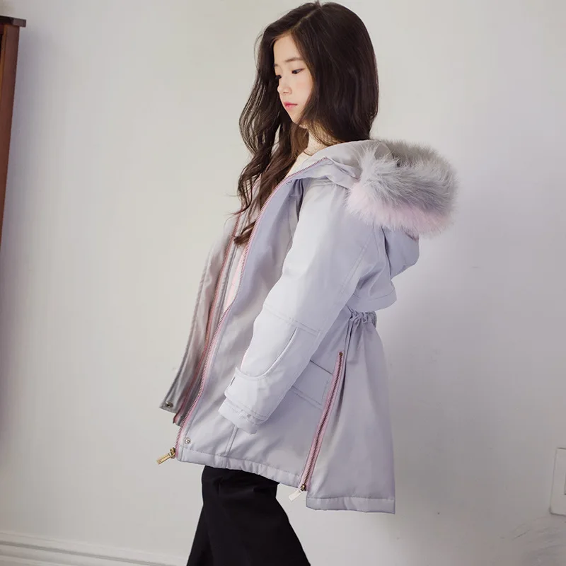 

Детская теплая пуховая куртка для девочек, зимняя утепленная парка с капюшоном и мехом, 2019