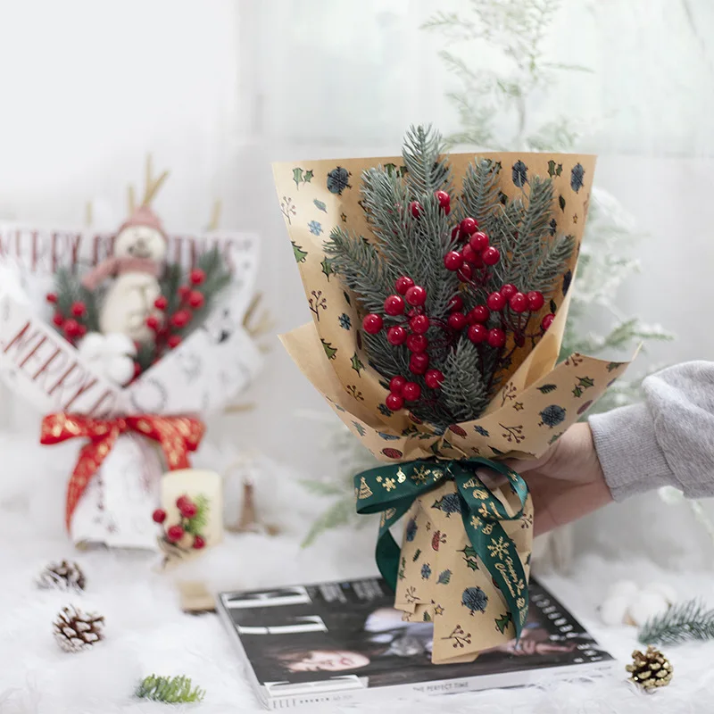 

10pcs 29x44cm Merry Christmas Flower Candy Gift Wrapping Paper Christmas Tree Snowflakes Pattern Bouquet Kraft Wrapping Paper