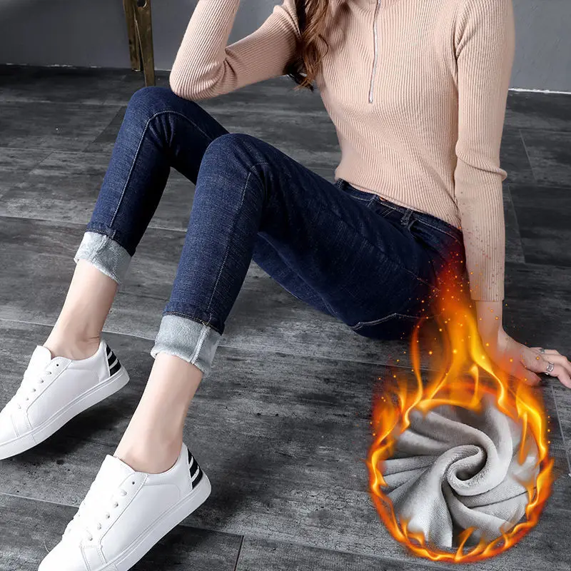 

Warm Winter Jeans Women Denim Pants Womens Jeans Donna Stretch Mom Jeans High Waist Skinny Pants For Women Trousers