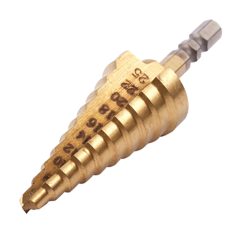 

Gold Tone Hex Shank, Titanium Coated Stepped Drill 10 6-25 mm