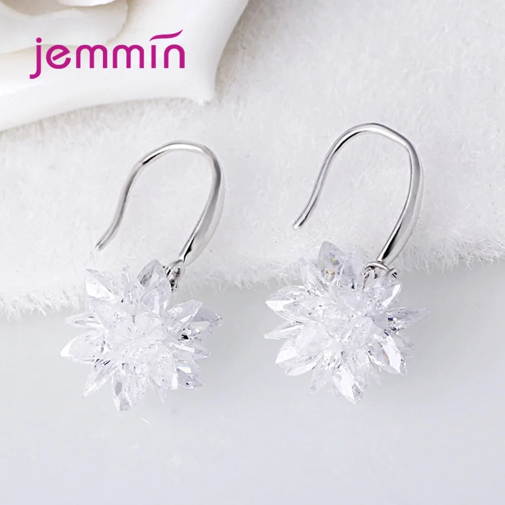 1 Pair Fashion DIY Handmade Cubic Zircon Flower Earrings 925 Sterling Silver Ice Shape Earring Accessory Free Shipping | Украшения и