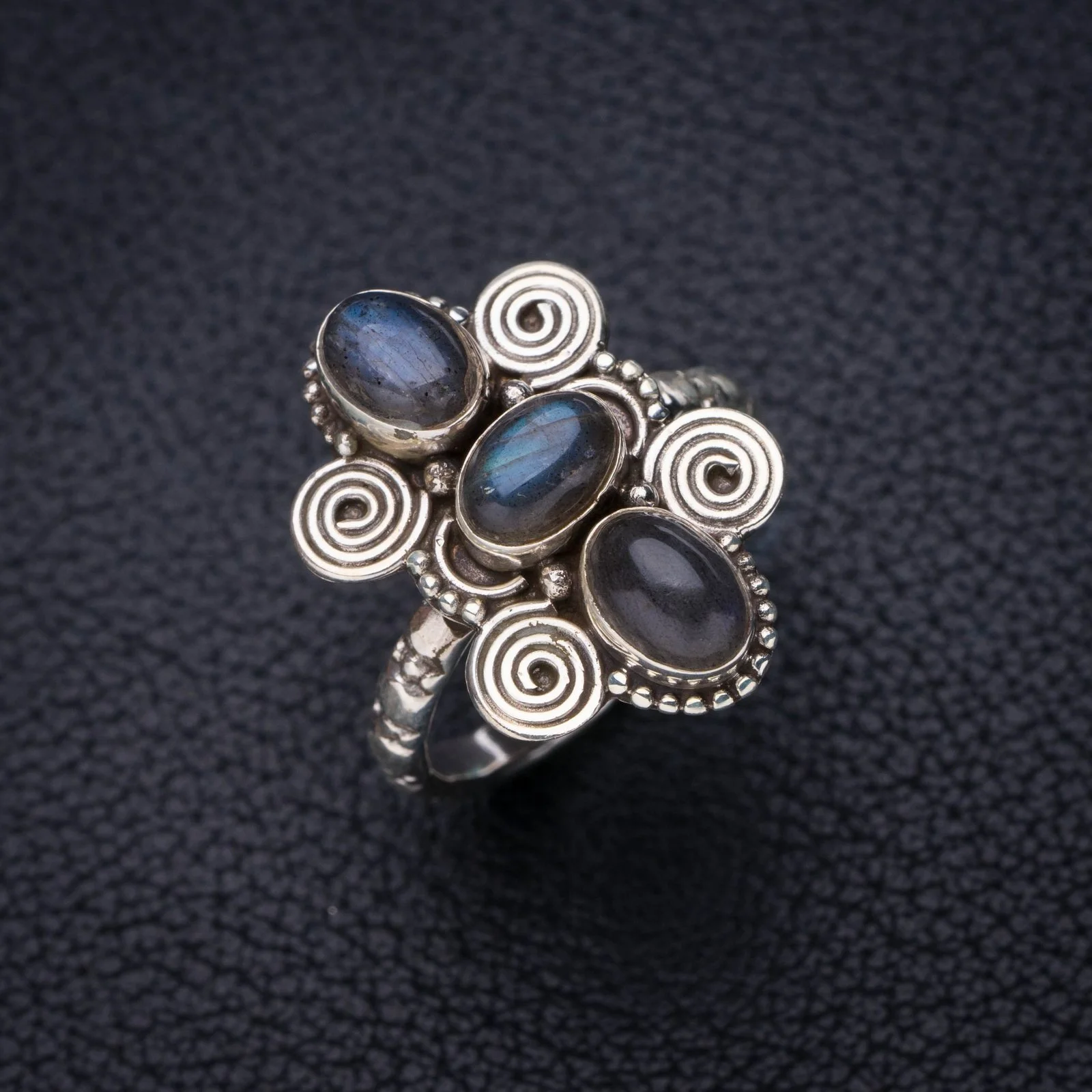 

StarGems Natural Blue Fire Labradorite Handmade 925 Sterling Silver Ring 7.25 E7174
