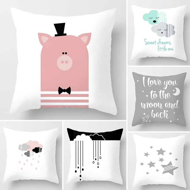 Чехол для подушки с Северными мотивами мультяшная облако розовая свинья