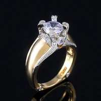 huitan claddagh golden color punk stylish women rings with aaa crystal stone prong setting exquisite femme jewelry ring hot