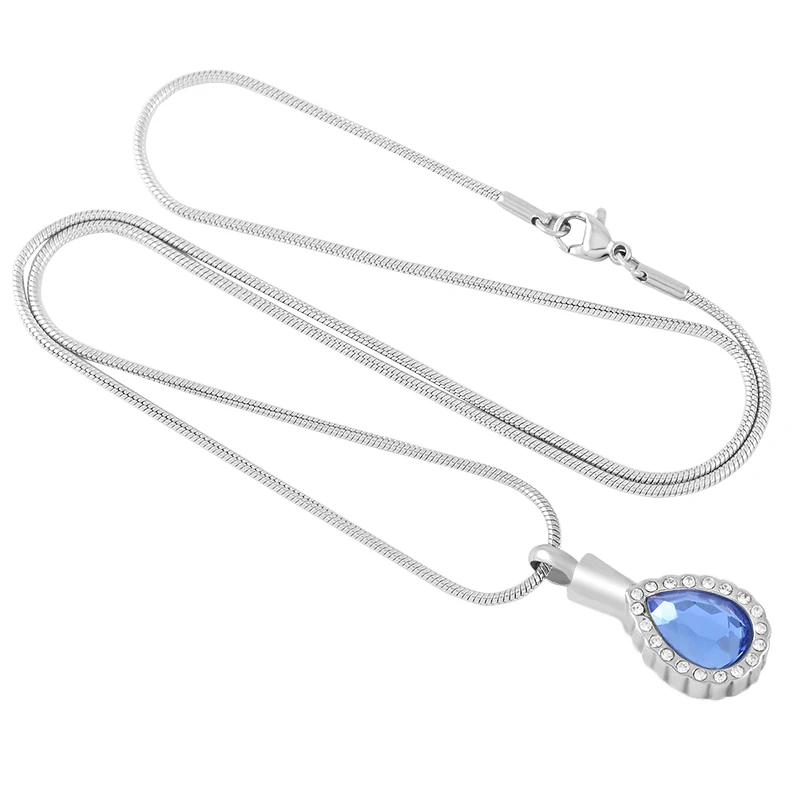 

IJD9440 Water drop shape Cremation Memorial Pendant inlay crystal Necklace for Ashes Urn Keepsake Jewelry