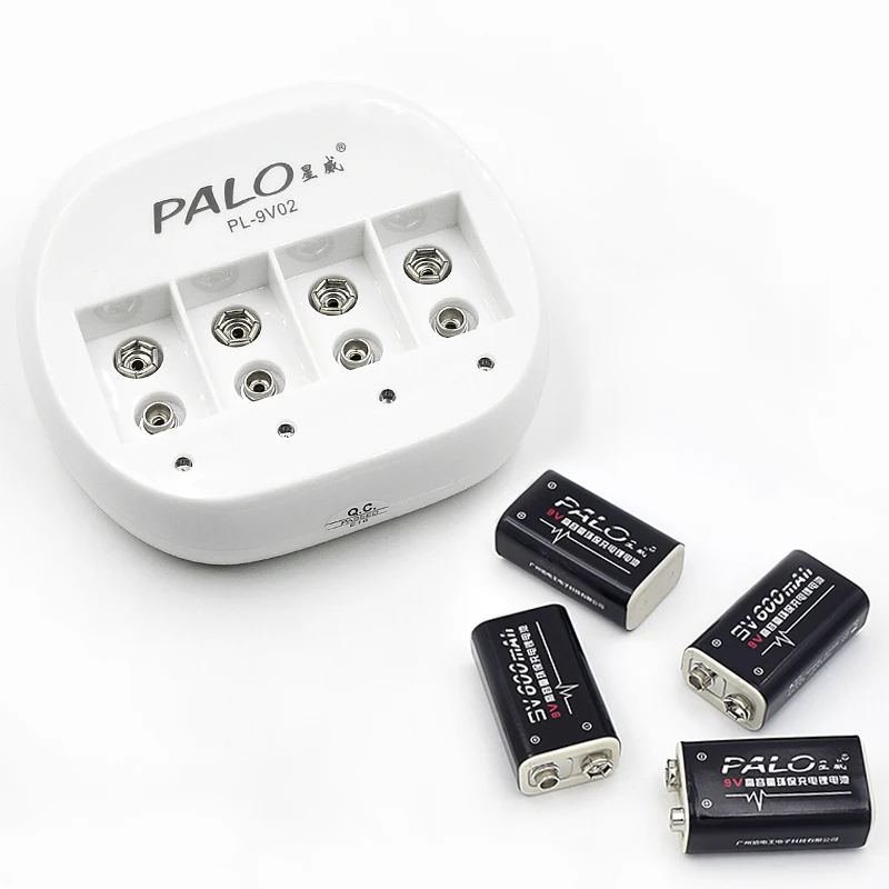 Palo 9 V зарядное устройство для аккумуляторов 6F22 9 V литий-ионный аккумулятор+ 4 шт 9 V 600 mAh литий-ионные батареи