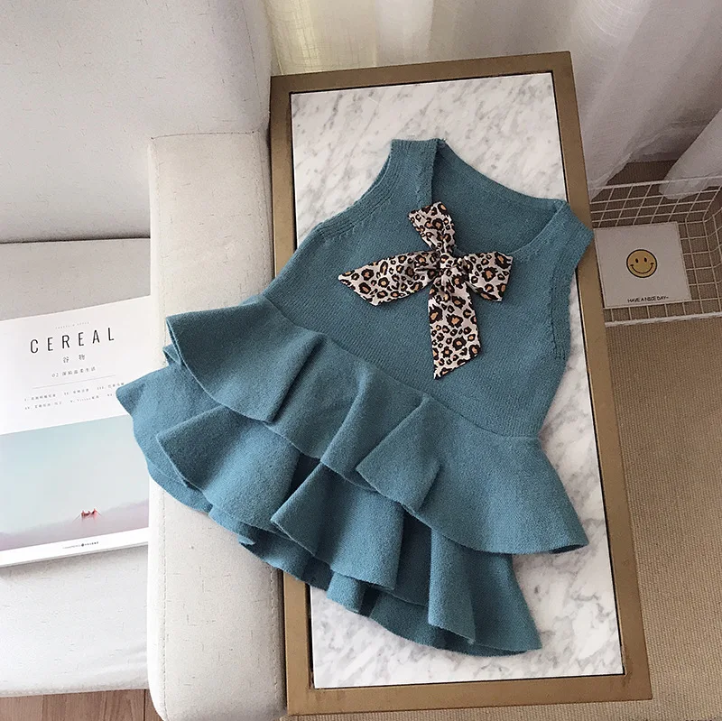 Платье для маленьких девочек жилет свитер милая трикотажная одежда детей