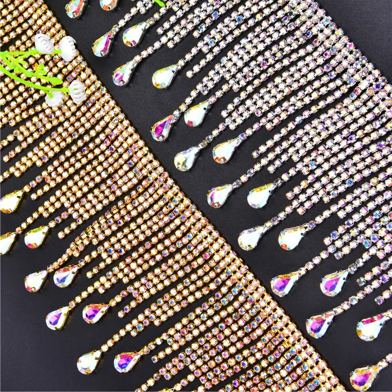 Блестящая кисточка Стразы цепочка танцевальный Золотой Кристалл Ab подвеска