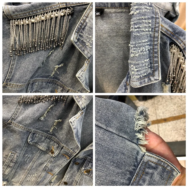 

Heavy Industry Tassel Beaded Jeans Coat Women 2020 Spring and Autumn New Tassel Short Coat Loose Denim Jacket Outwear