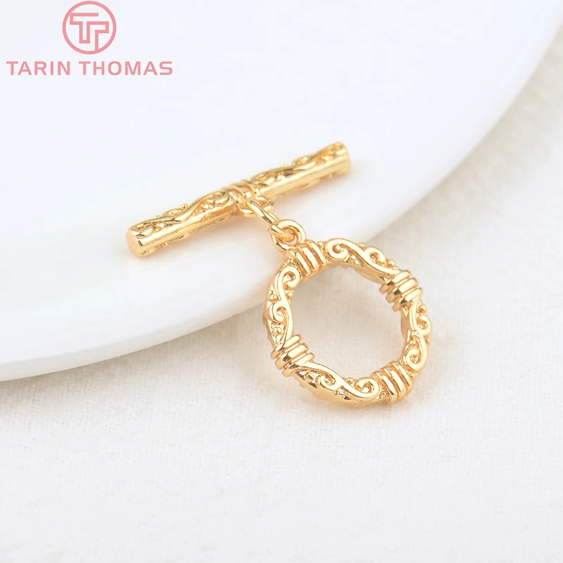 

6 Sets O:15MM T:21MM 24K Gold Color Plated Brass Round Bracelet O Toggle Clasps High Quality Diy Jewelry Accessories