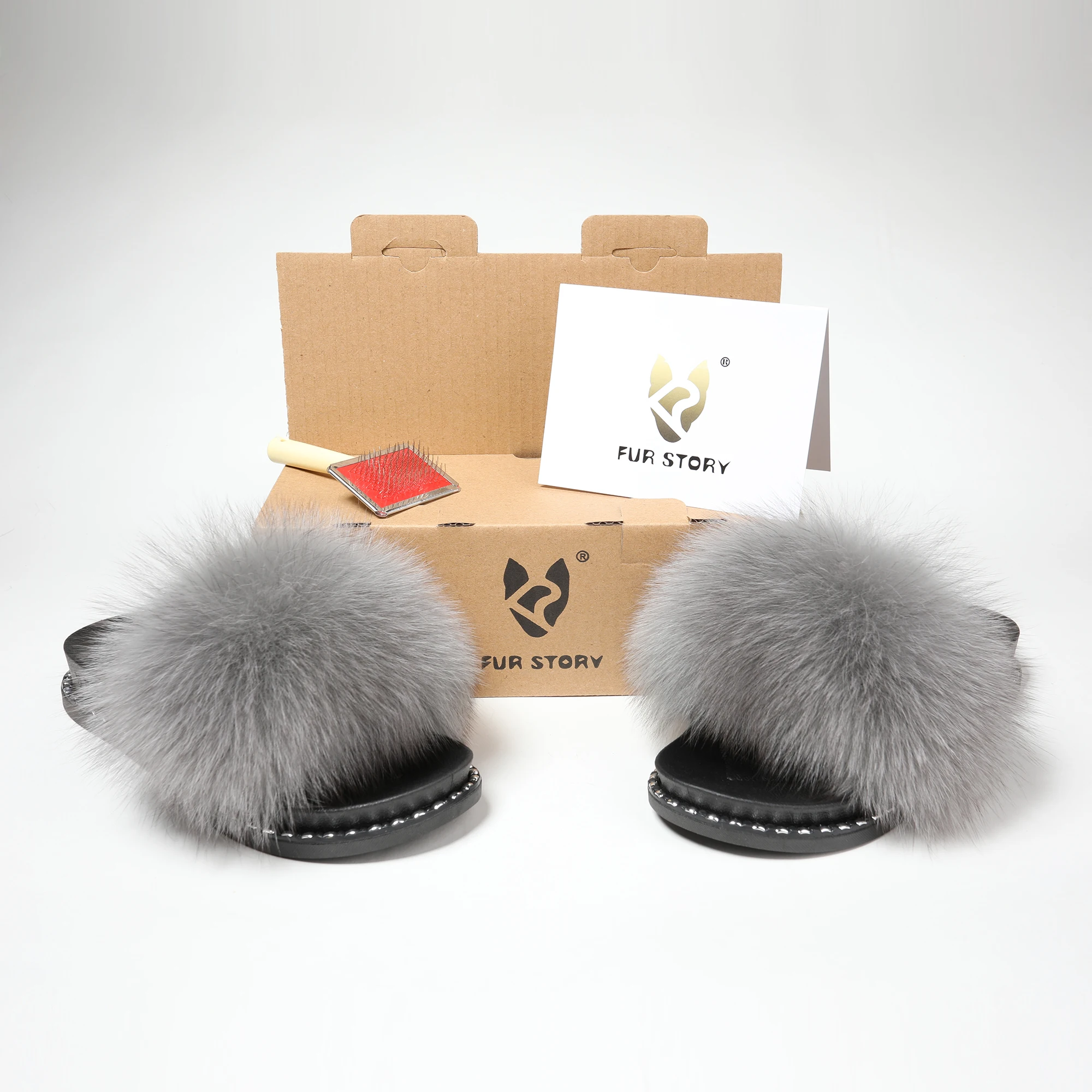 Женские шлепанцы из лисьего меха летние меховые FS19S03 | Обувь