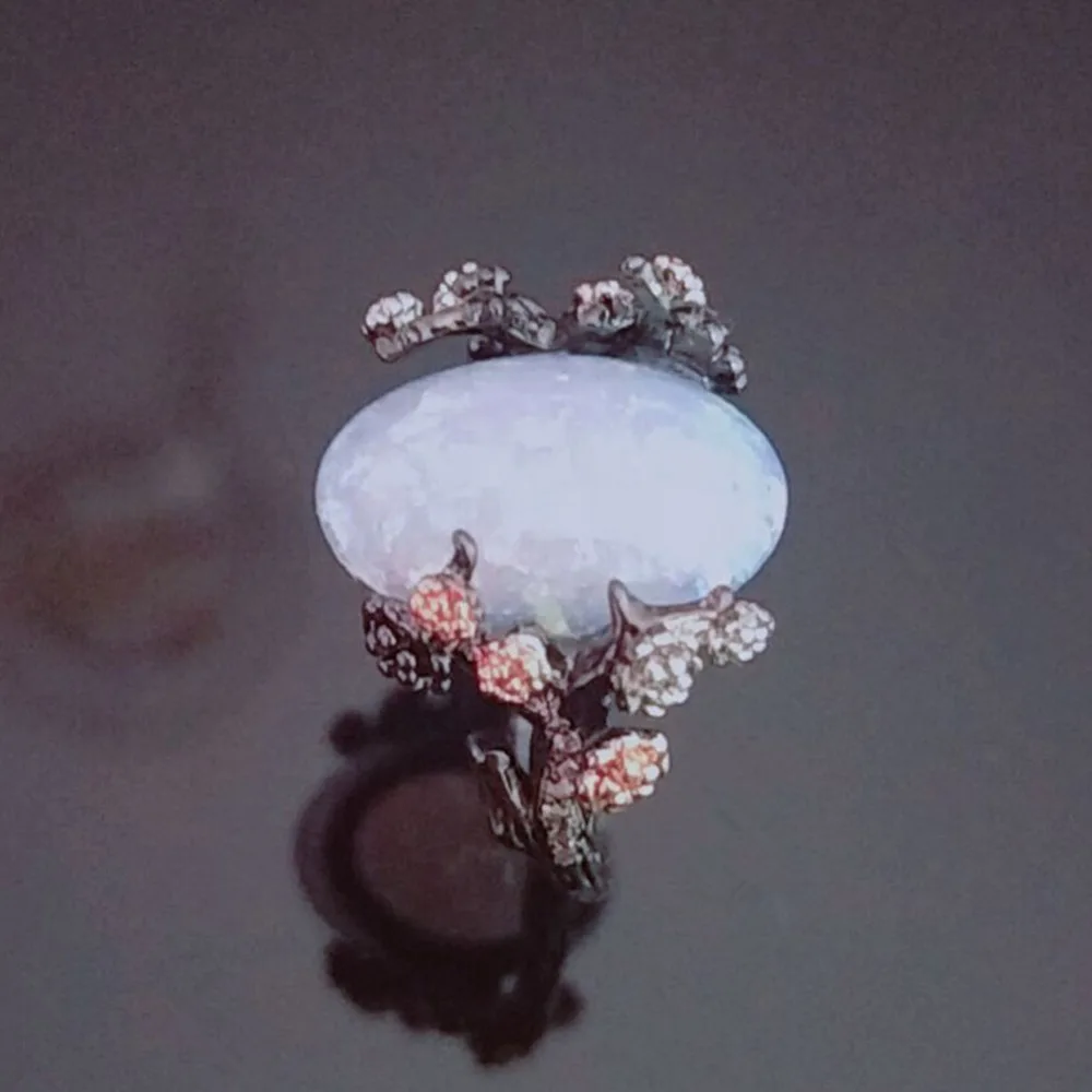 Винтажное черное белое огненное Опаловое дерево цветок Свадебные Кольца для