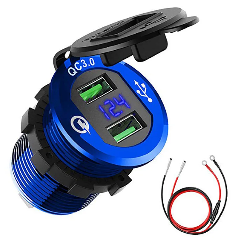 Автомобильное зарядное устройство с двумя USB QC 3 0 алюминиевая розетка цифровым