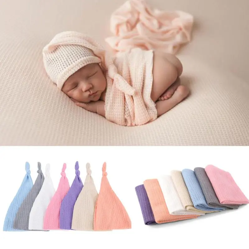 

2 Pcs Baby Receiving Blanket Hat Set Soft Sleeping Swaddle Wrap Newborn Infant Photography Props Accessories